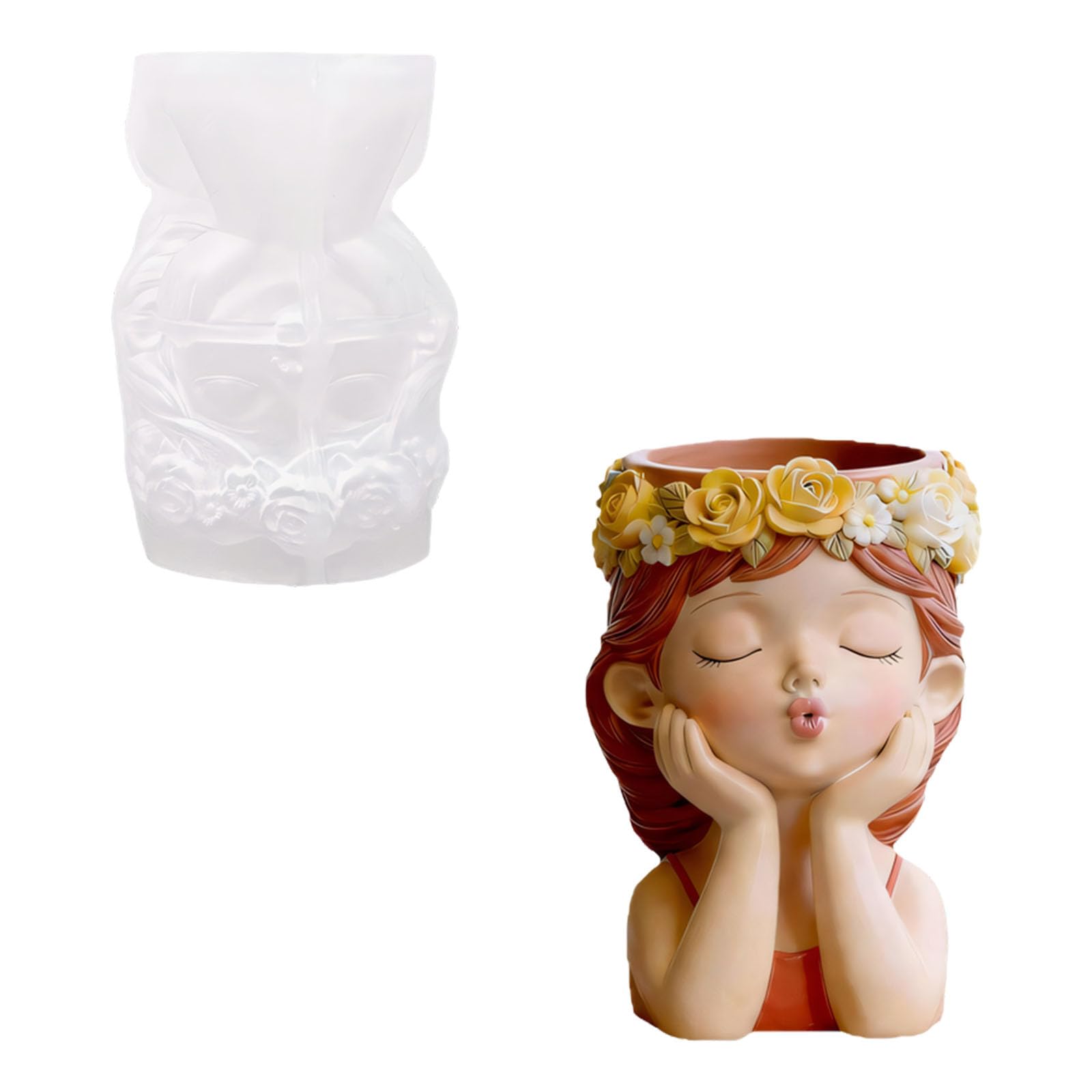 Buxuaaaa Adorable Girl Sculpture Silicone Molds for Making Cup Pencil Holder Gypsum Flowerpots Storage Container Lovely Girl Farmer Cast