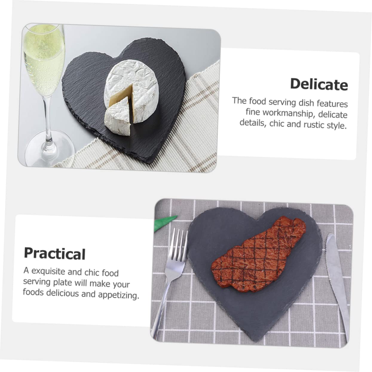 BESTonZON 2 Piezas Corazón Posavasos De Pizarra Bandeja De Piedra Natural Fuente De Embutidos Platos De Postre Platos Bife Bandeja De Piedra para Servir Tiendas Delicatessen Manteca