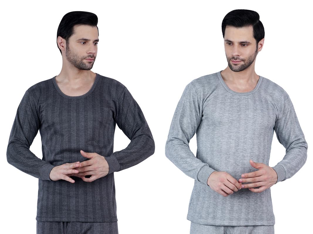 wako Men’s Winter Thermal Top Combo | Round Neck Full Sleeves Cotton Blend Innerwear Shirt | Lightweight Warm Body Warmer for Cold Weather | Dark Grey & Lite Grey-picture-43