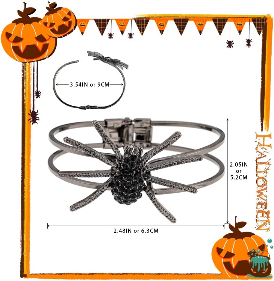 Madison Tyler Spider Hinge Bangle Bracelets | Halloween Gothic Hemetite Bracelet with Black Crystal for Women | Halloween Holiday Party Gifts - Image 7
