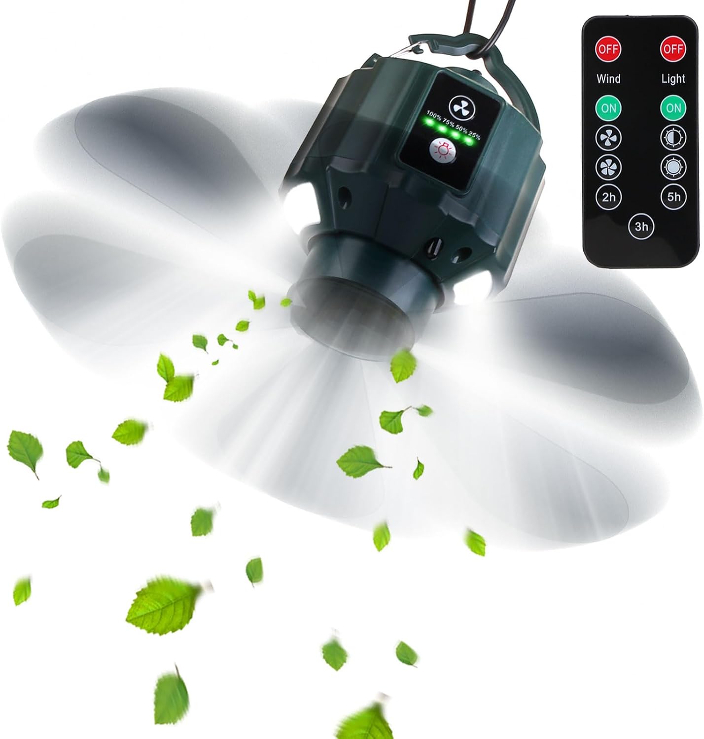 KOCASO Portable Camping Ceiling LED Fan Portable LED Tent Fan with 3 Light Brightness & Fan Speed, Camping, RV, Canopy Tent, USB Rechargeable/10400mAh KOCASO Portable Camping Ceiling LED Fan Portable LED Tent Fan with 3 Light Brightness & Fan Speed, Camping, RV, Canopy Tent, USB Rechargeable/10400mAh