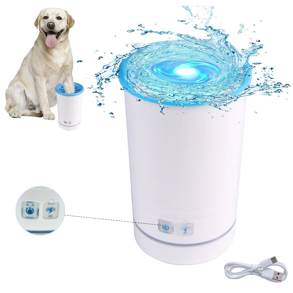 Large Dog Paw Cleaner Adult Automatic Portable Paw Washer, 360° Pet Muddy Paw Cleaner with Rechargeable USB Silicone Brush for Grooming Dog Feet