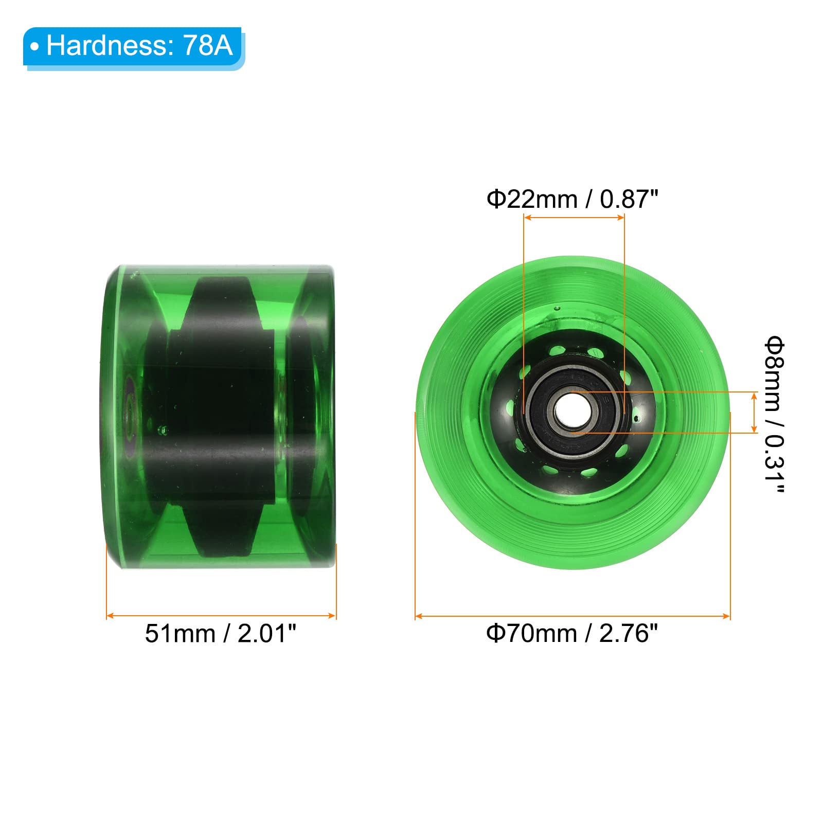 PATIKIL Roues de longboard 78A avec roulements ABEC-9 souples pour skateboards, skateboards, roues PU