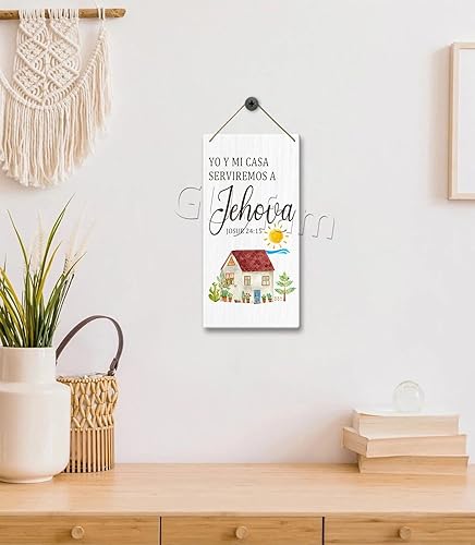 Miniatura 4 de Placa colgante de madera con versículo bíblico inspirador, Yo Y Mi Casa Serviremos a Jehova, estilo rústico, retro, arte de pared colgante de