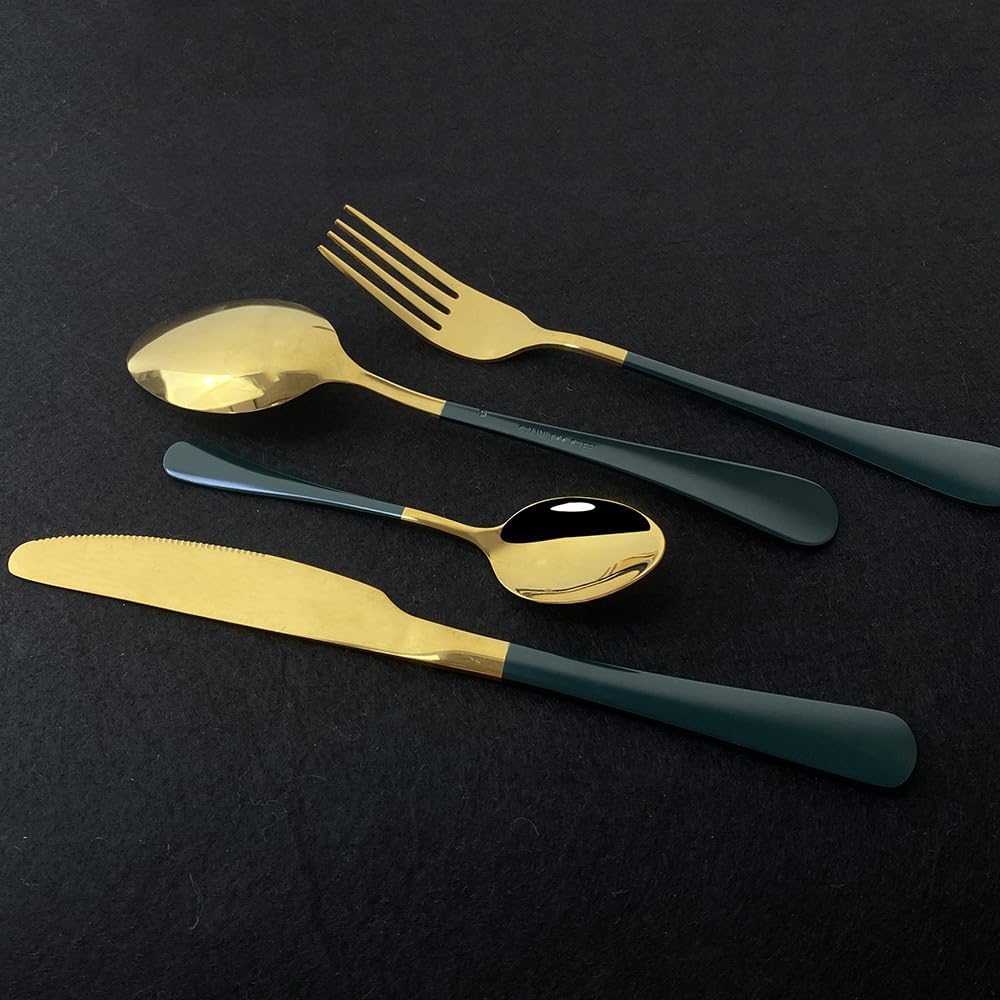 Silverware Flatware Set, 4/16/24/32/40/48 Pieces Stainless Steel Tableware Four-piece Steak Knife, Fork And Spoon Set Hotel Restaurant Home Dessert Tableware Set (Color : White Silver, Si