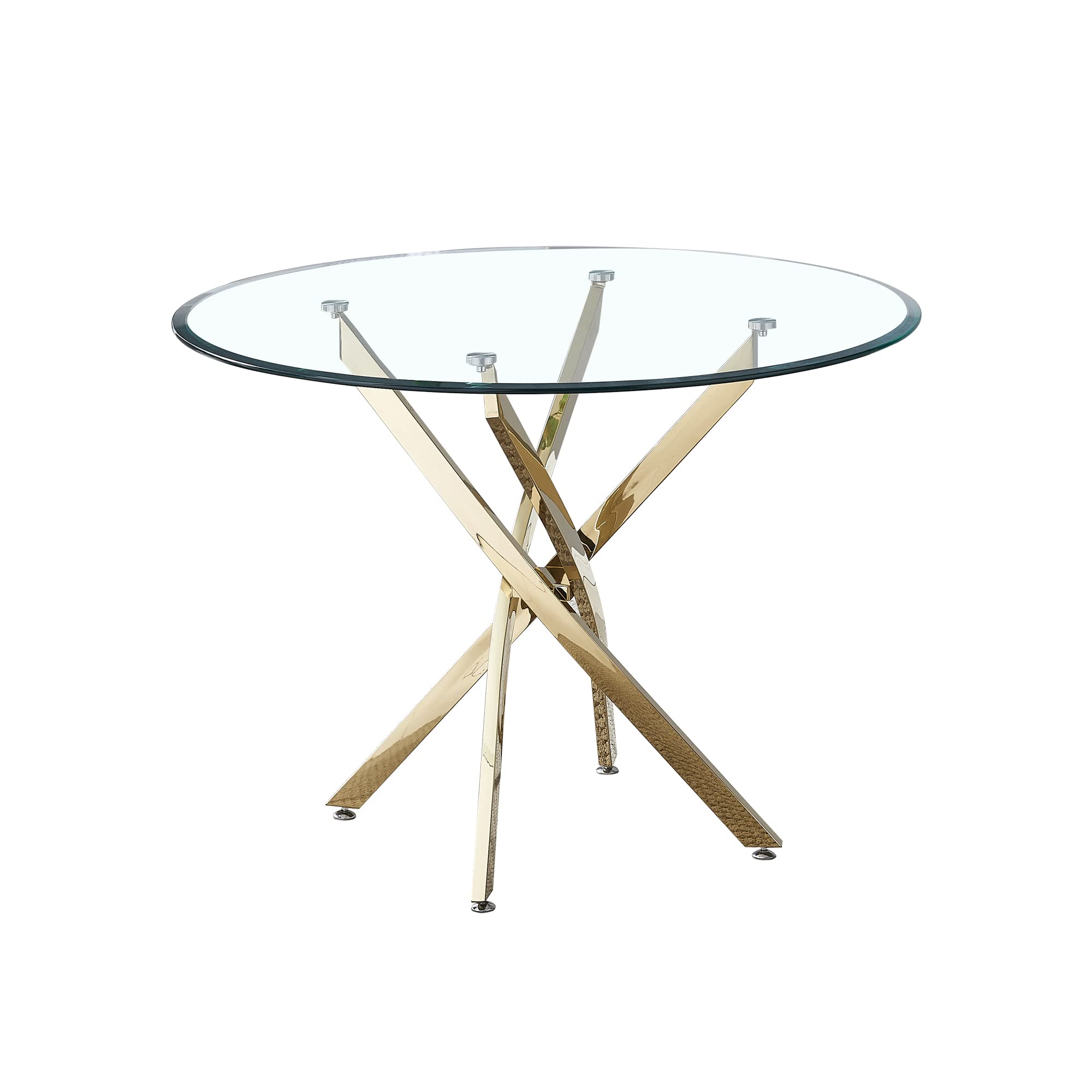 Glass Round Dining Table with Tempered Glass Table Top Stainless Steel Legs,36" Modern Round Glass Kitchen Table Glass Dining Room Table for Dining Room Kitchen Living Room (Gold-Round)