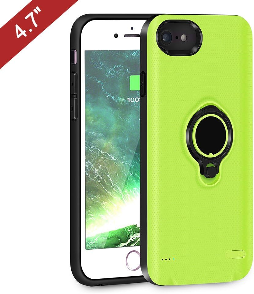 BSAMZ iPhone 6/iPhone 6s/iPhone 7 Battery Charger Case, 2500mAh Portable Slim Extended Slim Battery Case Lightning Cable Input Mode with Kickstand Support Magnetic Car Holder (4.7 inch) Green