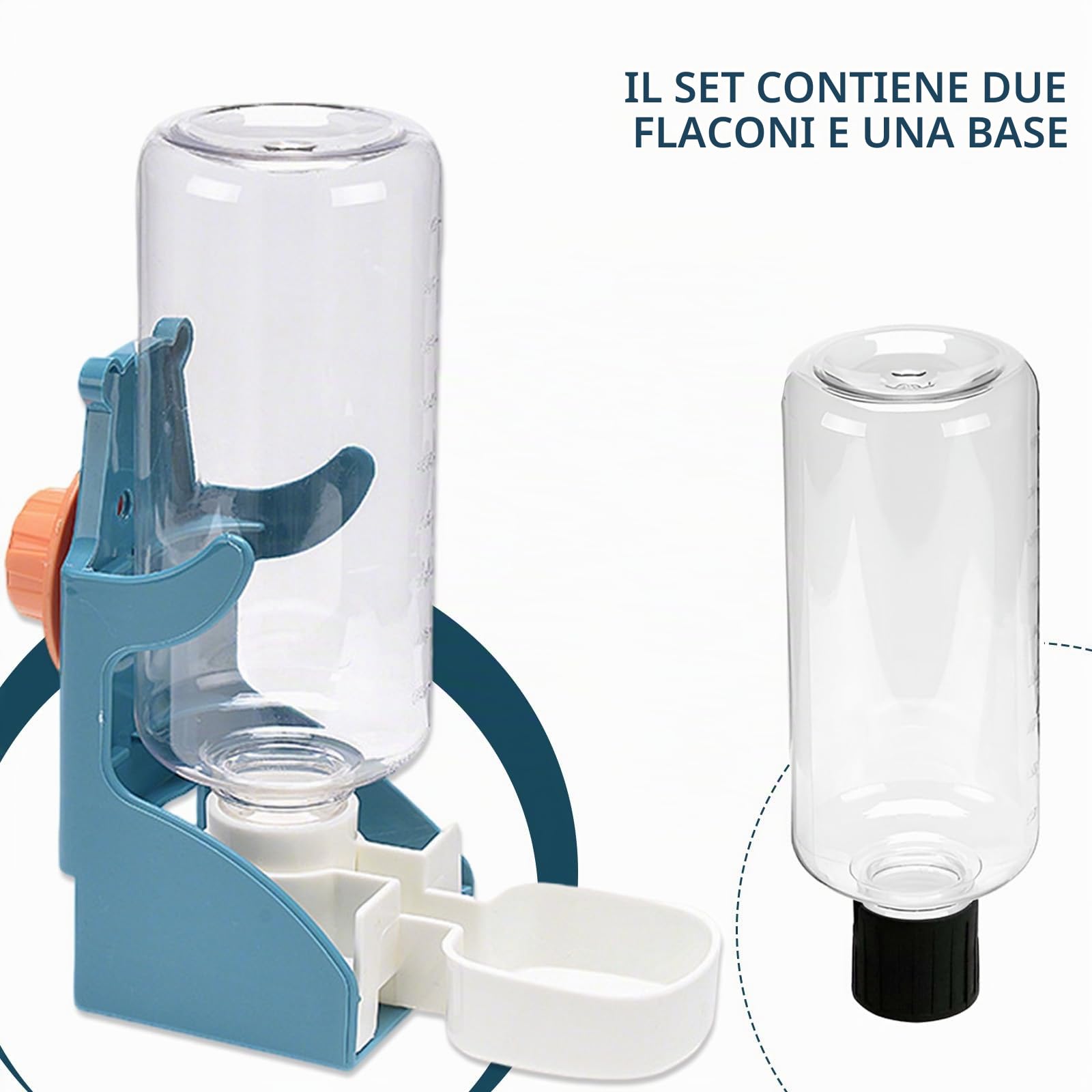 Distributore di acqua e cibo automatico per uccelli, abbeveratoio 500 ml, facile da installare e pulire, anti-perdite,(Bottiglia d'acqua*2,per bottiglia da 500 ml)