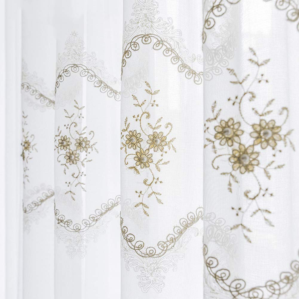 Rideaux transparents brodés blanc rideau de fenêtre tulle de luxe dentelle perle 250x270