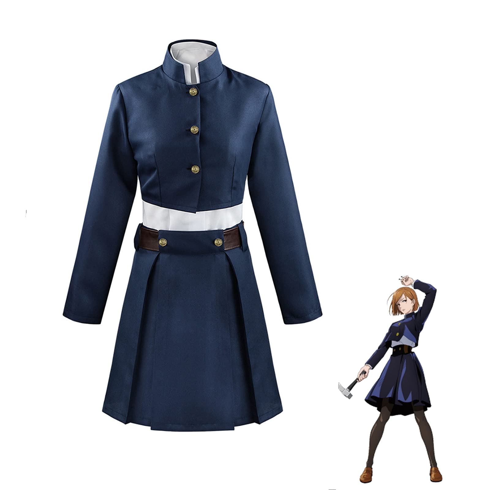 Jujutsu Kaisen - Disfraz de anime para cosplay de uniforme escolar Nobara-Kugisaki, color azul y negro, conjunto completo de ropa japonesa para niña de secundaria, disfraz de fiesta de Halloween