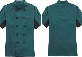 Chef Coat Men Women Unisex Short Sleeve Chef Coat Jacket Cooking Hotel Chef Uniform Summer Bakers Shirt (Color : Green, Size : B(L))