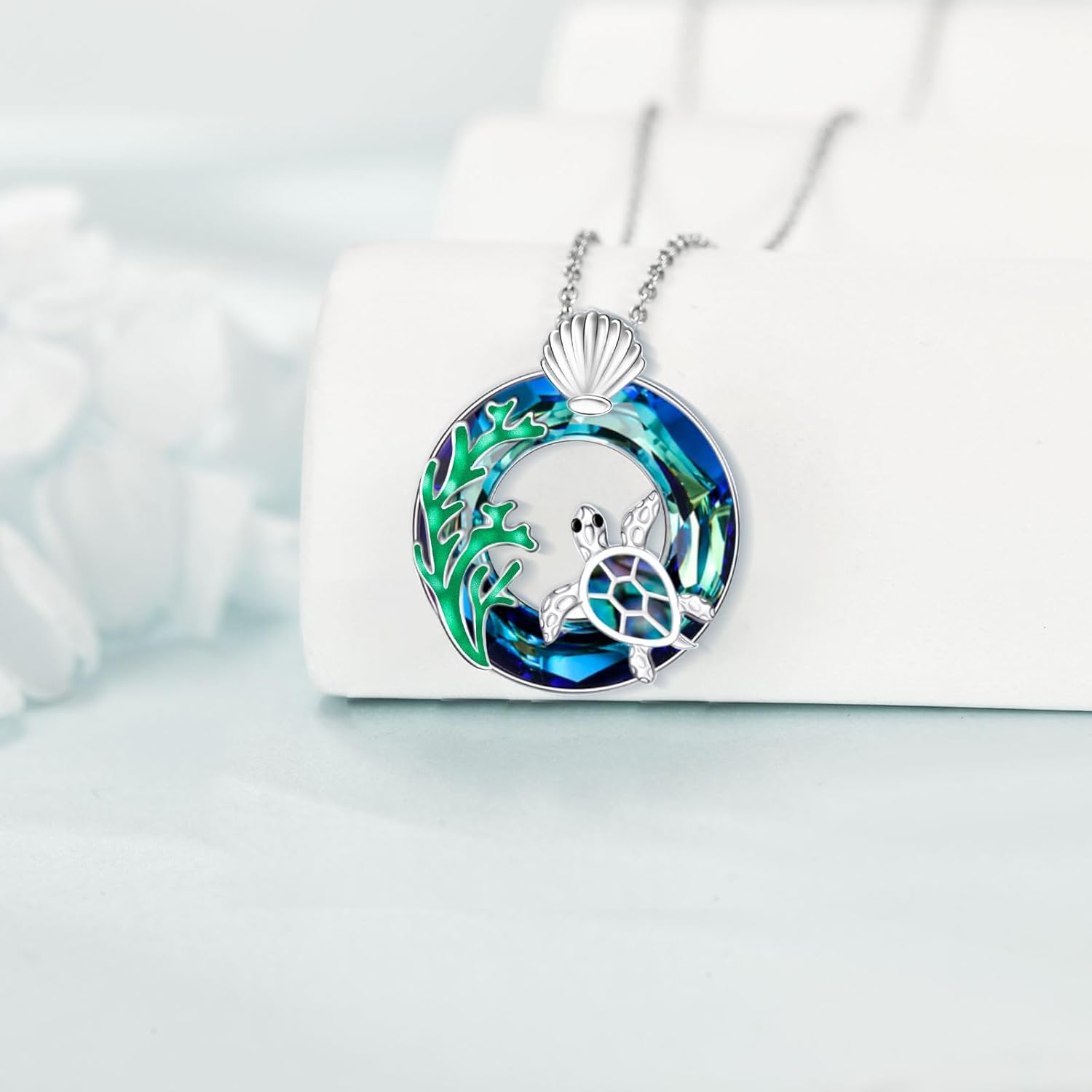 TOUPOP Sea Turtle/Mermaid/Dolphin/Shell/Starfish/Conch/Seahorse Necklace for Women Sterling Silver Ocean Pendant Necklace with Crystal Ocean Beach Charm Jewelry Birthday Christmas Gifts - Image 4