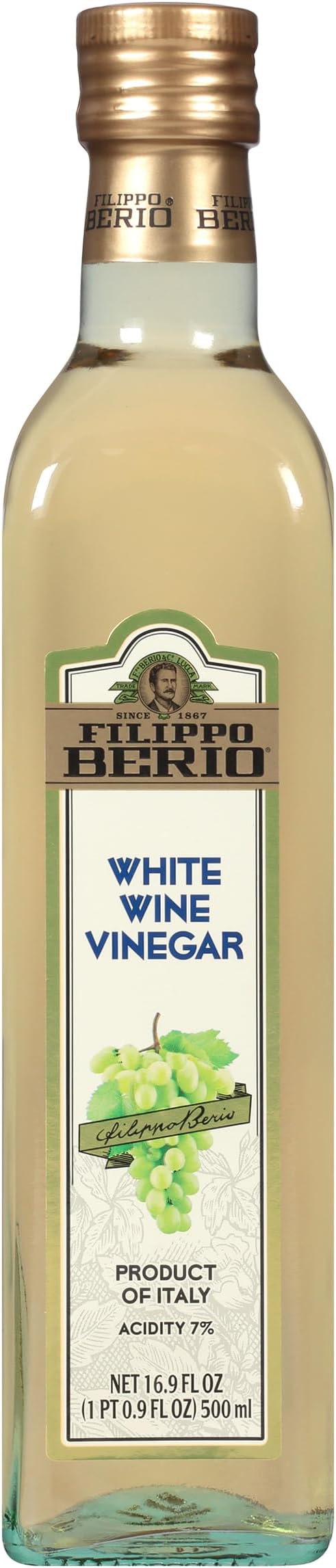 Filippo Berio Italian White Wine Vinegar, 16.9 Ounce Glass Bottle, Gluten Free, Lactose Free, Non-GMO