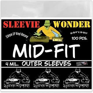 100 LP Outer Sleeves - Mid Fit 4mil USA Polyethylene - Thick Strong Plastic for 33rpm 12" Vinyl Record Albums 12-3/4" x 12-3/4" (+1 Free Dj Sticker)