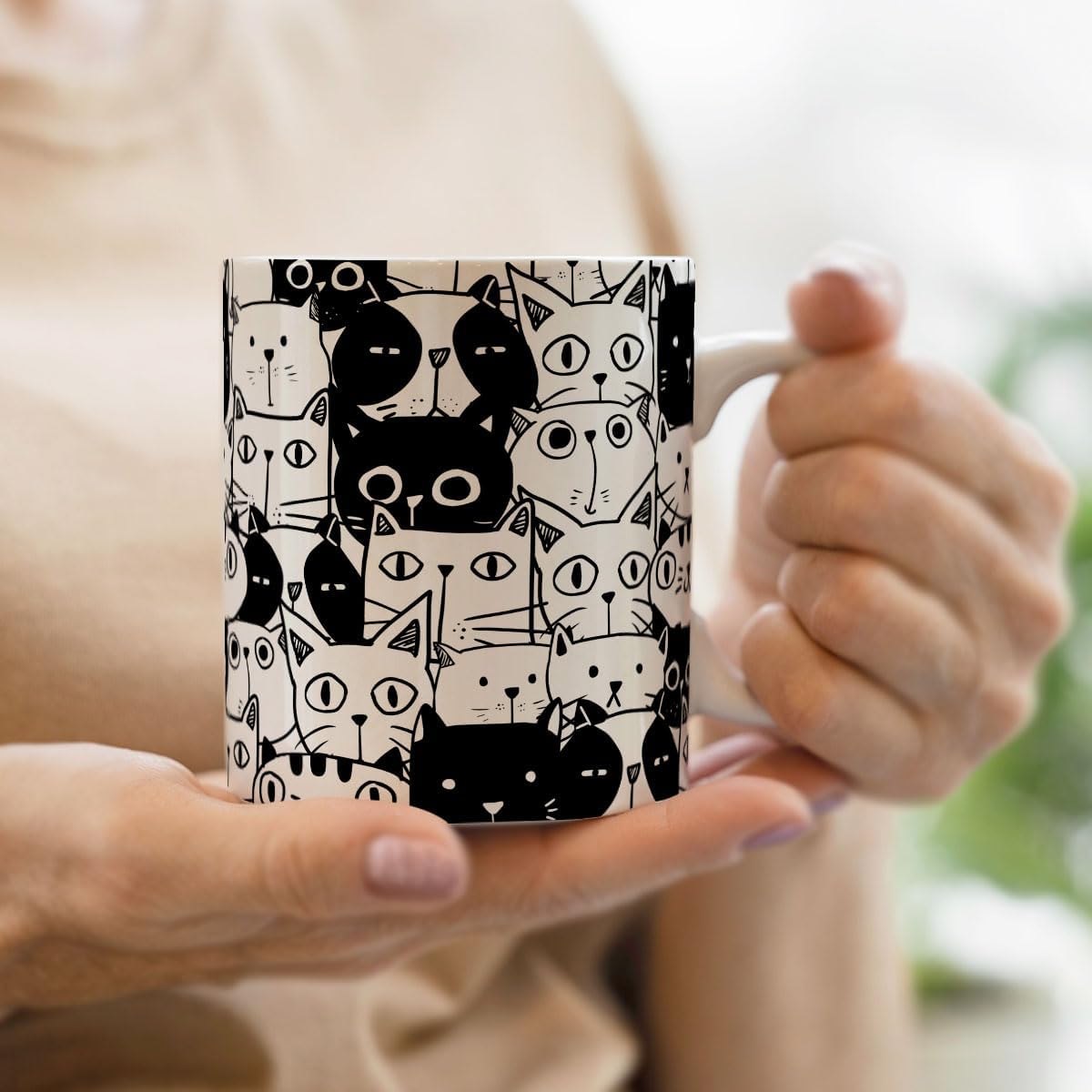 Cats Lover Gifts, Funny Black Cats Mug, Everything Is Fine Cat Mug, Birthday Christmas Gift for Kitty Mom, Crazy Cat Halloween Gifts, 11 Oz Coffee Cup - Image 5