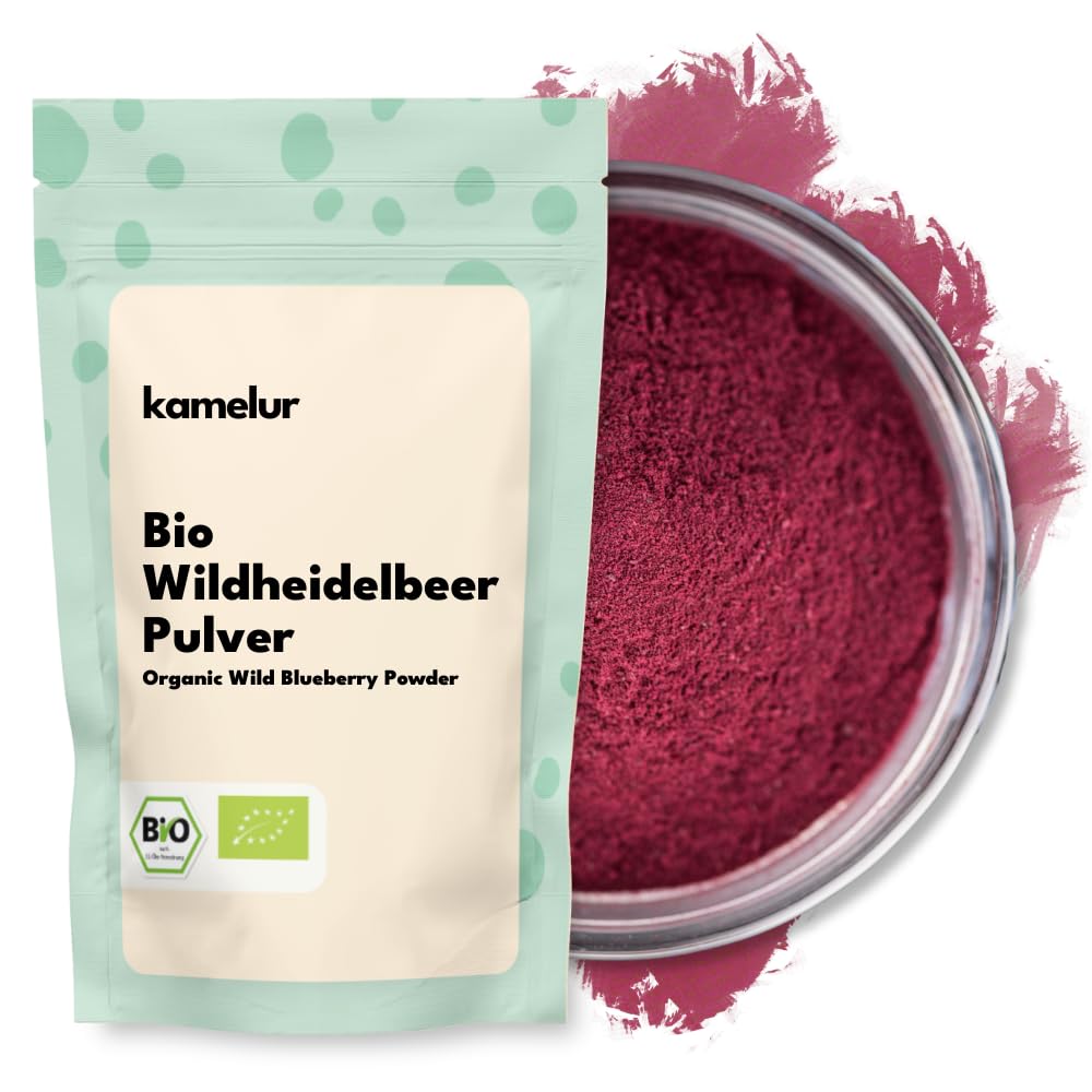 Kamelur poudre de myrtille sauvage bio lyophilisée. issue de l'agriculture UE, en emballage biodégradable 250 g (Lot de 1)