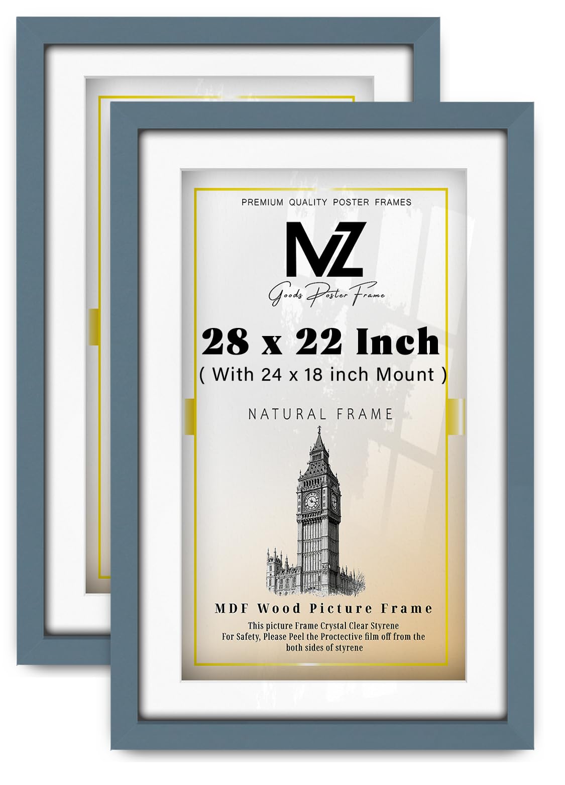 MZ GOODS pack of 2 MDF Modern Certificate Frame (71.12 x 55.88 cm) With (24 x 18 Inch) White Mount Engineered Wood | 22 Inch x 28 Inch Artwork, Picture, Decorative Display Frame [ Dark Grey ]