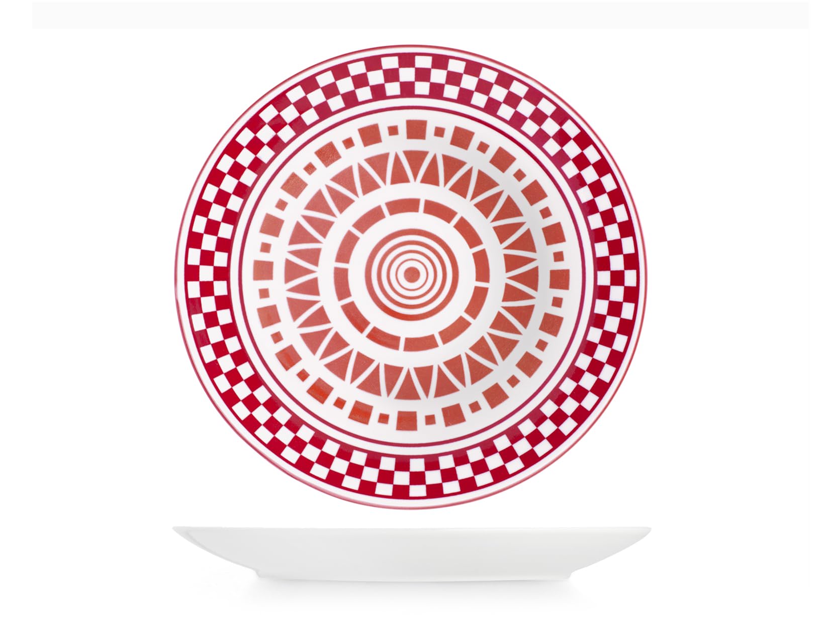 H&H Servizio Tavola Kora 18 Pezzi in Porcellana Decorata - Piatti Piani, Fondi e Frutta con Decorazioni Rosse e Arancioni - Adatto Lavastoviglie e Microonde, Idea Regalo Perfetta