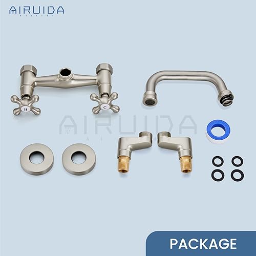 Vista 114 de Airuida Grifo de cocina de níquel cepillado para montaje en pared, boquilla de 8 pulgadas, montaje en pared, grifo de fregadero de lavandería