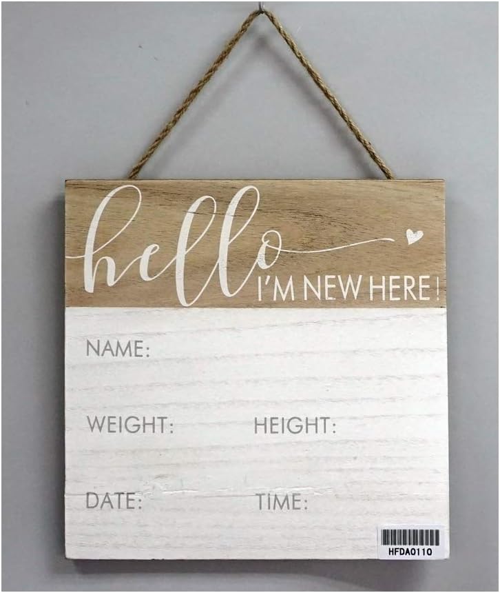 DesMa Group, LLC MDF/Jute Hello I'm New Here Children's Wall Hanging, 9.5"x9.5"x0.38", Multi