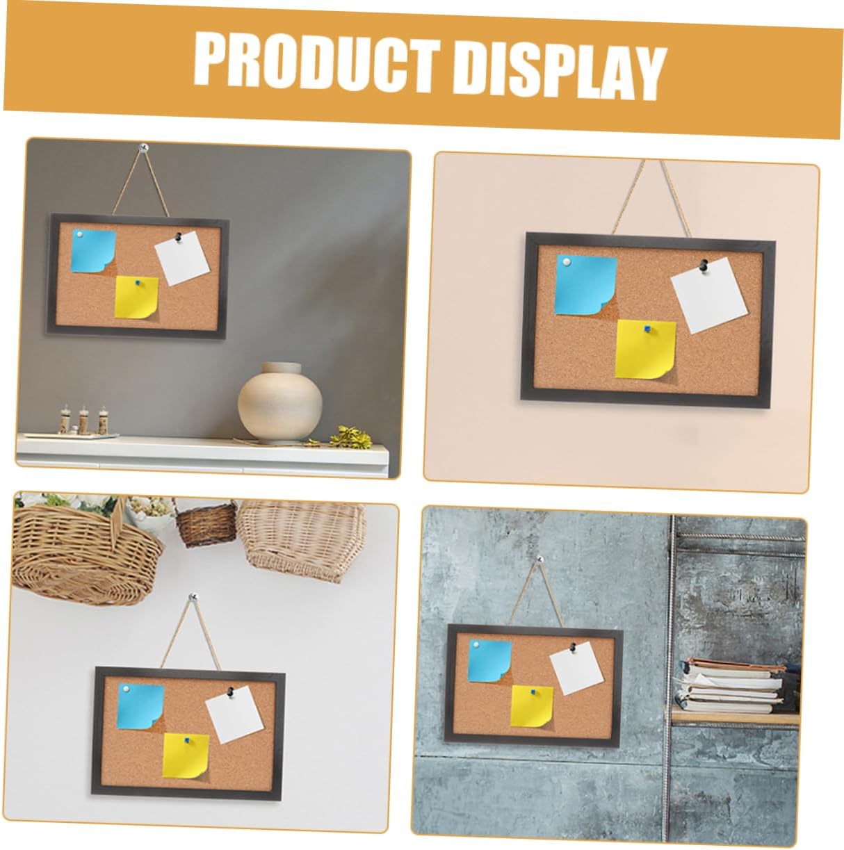 Housoutil 2pcs Wall-Mounted Bulletin Board Versatile Push Pin Cork Board for Home Office School Decorative Functional