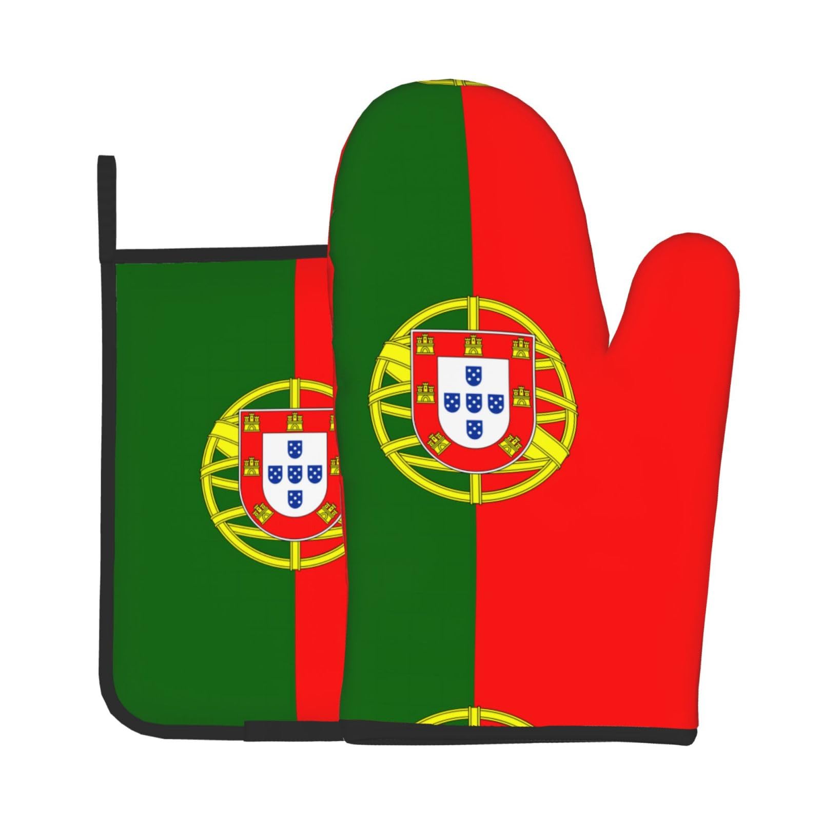 Oven Mitts and Potholders Set of 2 for Kitchen Baking Cooking GrayPortuguese Flag Thick and Durable