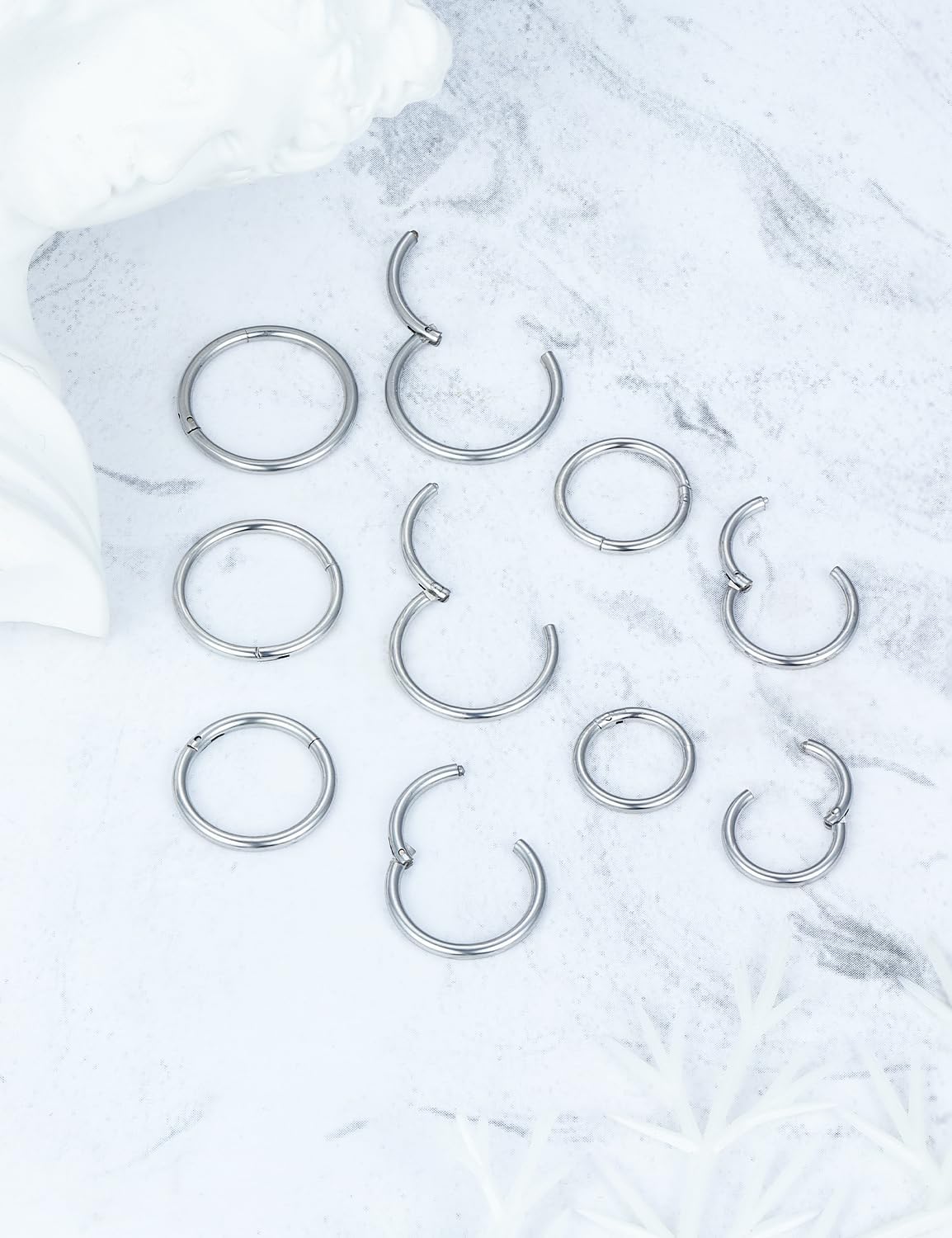 Dyknasz 10PCS 20G/18G Surgical Steel Hinged Clicker Segment Nose Rings Hoops Septum Lip Ring Hoop Cartilage Tragus Helix Sleeper Earrings Piercing Jewelry for Women Men 6mm 7mm 8mm 9mm 10mm - Image 5