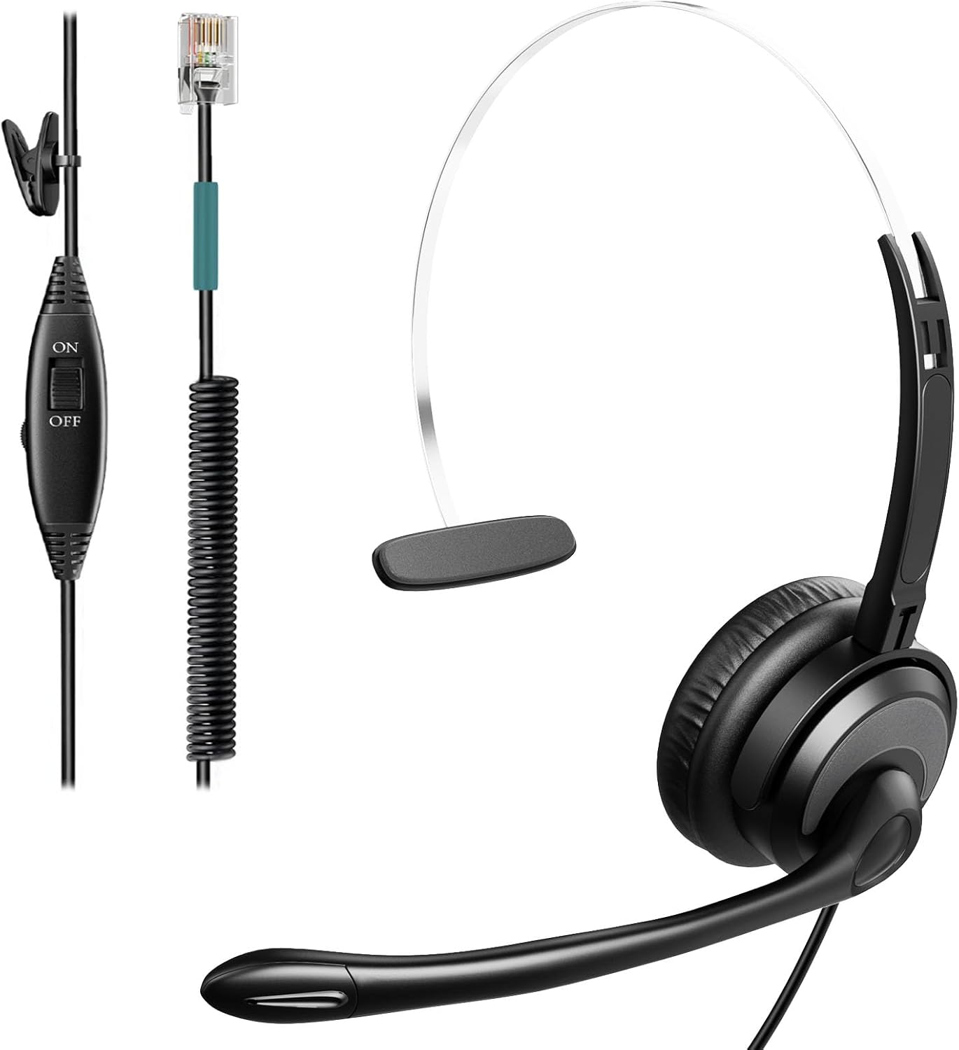 Phone Headsets for Office Phones, Corded Telephone Headset Mono w/Noise Canceling Mic – Headset for Phones Landline Office Compatible with Polycom Plantronics Nortel Toshiba Mitel ShoreTel Deskphones