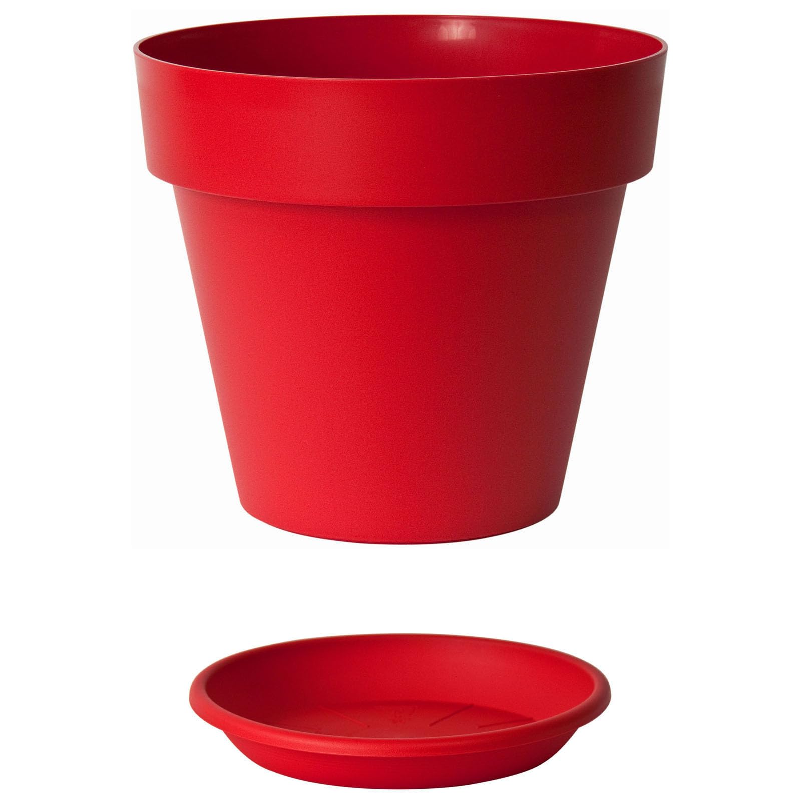 Euro3plast MITU Blumentopf mit Untersetzer in rund aus Kunststoff in der Farbe Rot für den Innen- und Außenbereich, 7 Größen zur Wahl: 20 bis 60 cm (50 cm)