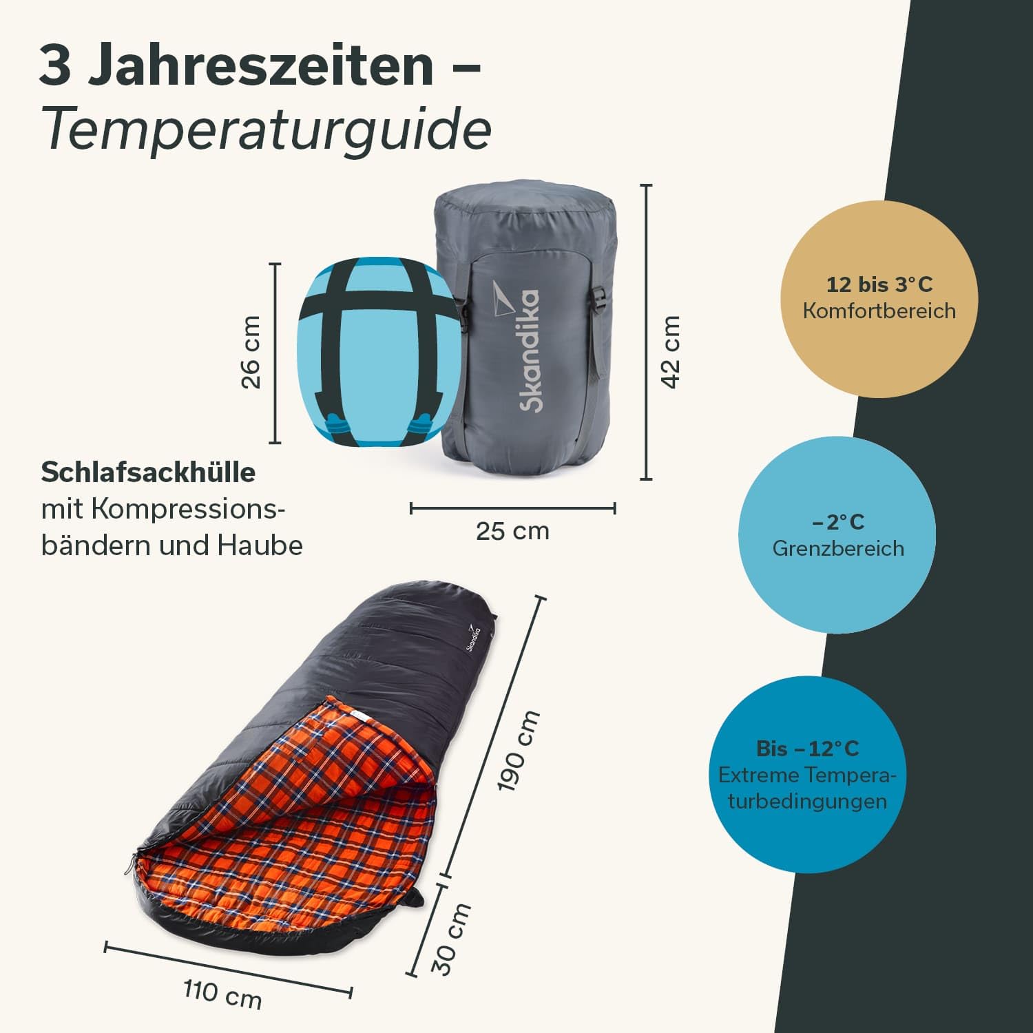 Skandika Schlafsack Vegas Flanell | XXL Mumienschlafsack mit Flanell Baumwoll oder Polycotton Innenfutter für Erwachsene, koppelbar, 3 Jahreszeiten, bis -12° bis -15°C, 220 x 110 cm | Outdoor Camping
