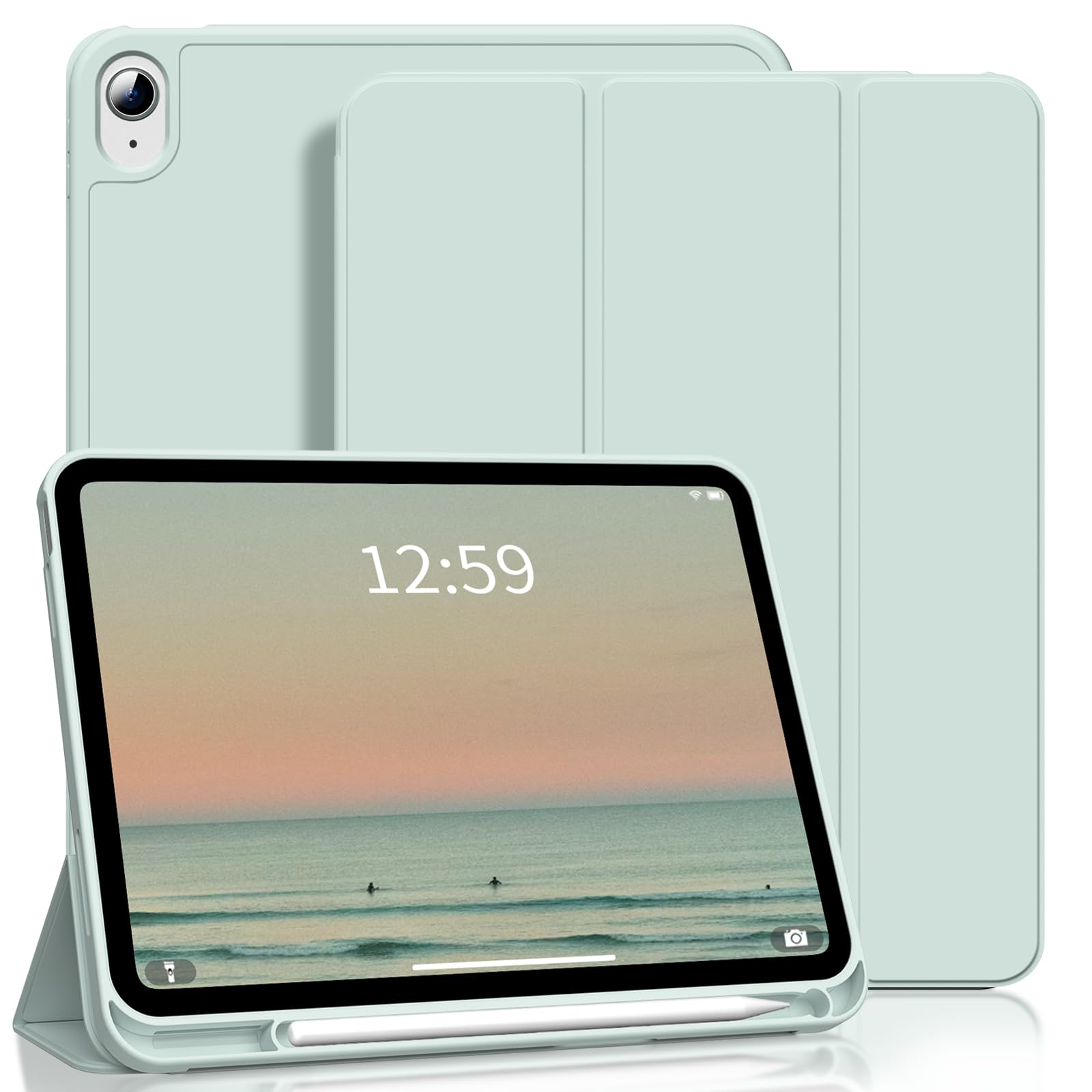 SZPSGC Hülle für iPad (A16) 11./10. Generation 11/10,9 Zoll 2025/2022 mit Stifthalter, Auto Schlaf/Wake, Smart Stand mit weicher TPU-Rückabdeckung, Hellgrün