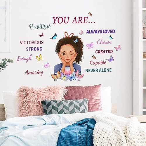 Miniatura 3 de Calcomanía de pared con frases inspiradoras de mariposa para niña, decoración de pared de acuarela para sala de estar, dormitorio y habitación de