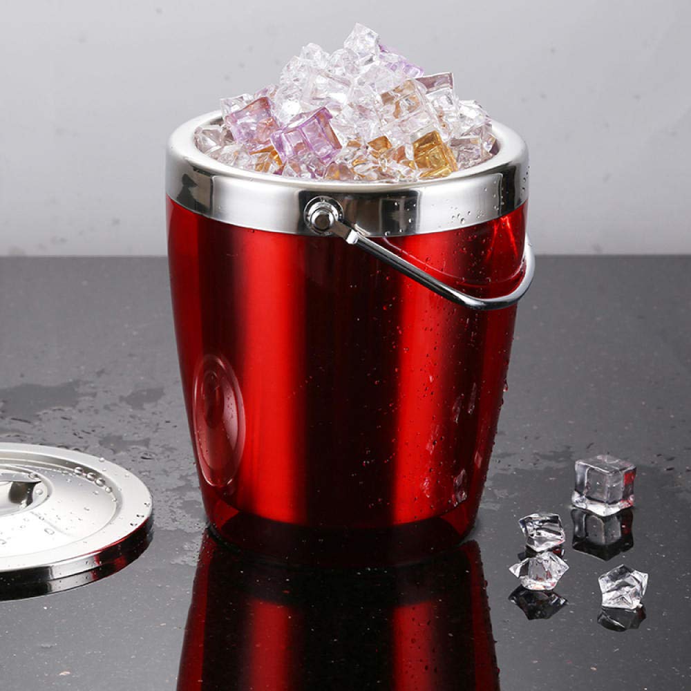 Edelstahl Dicken Eiskübel Rot,Sommer bar Eiseimer sektkühler eiswürfelbehälter mit Zange und Deckel Edelstahl Weinkühle Eiskübel