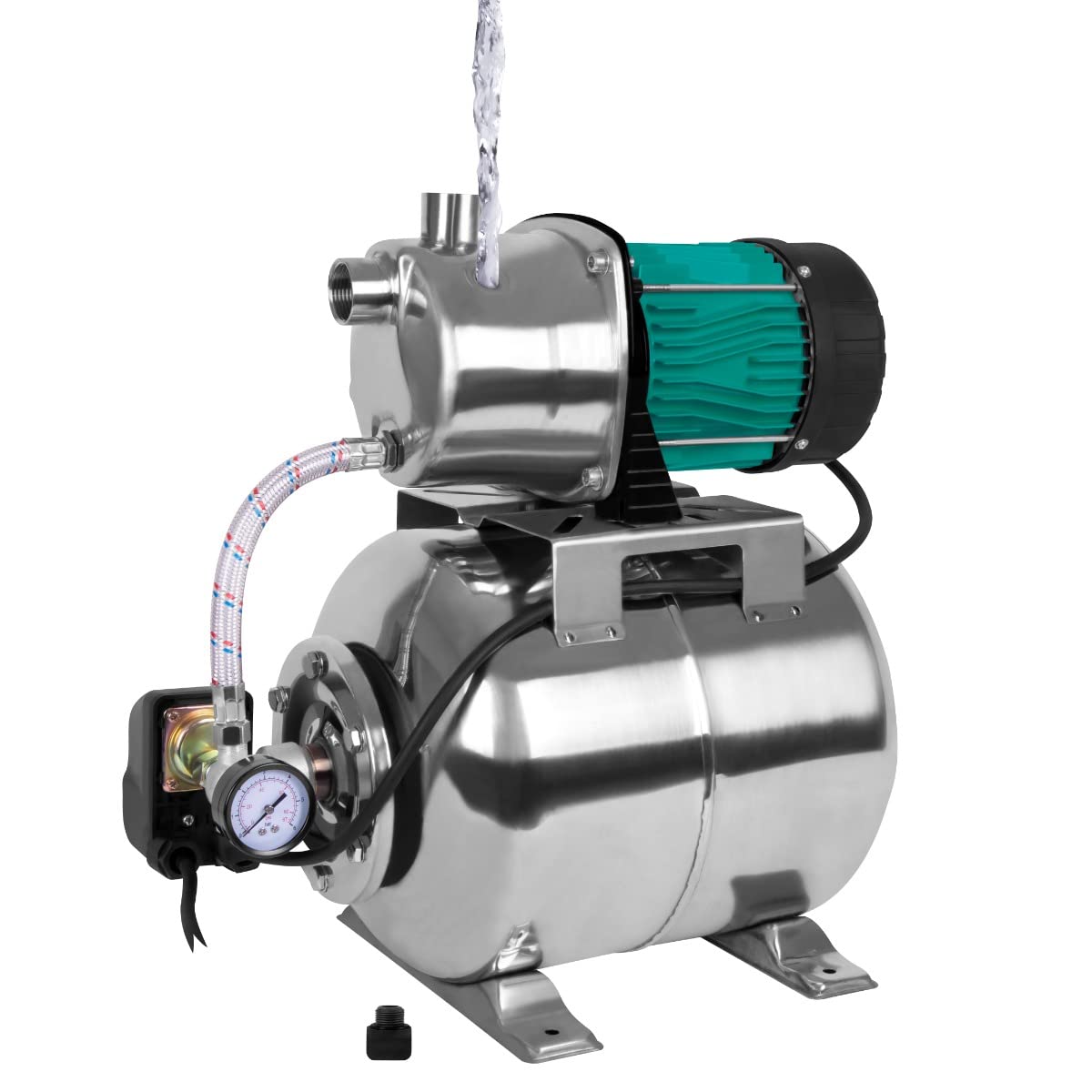 VONROC Bomba hidrofórica / conjunto hidrofórico con presostato - 1000W - 3500l/h - depósito de acero inoxidable de 19L - carcasa de la bomba de acero inoxidable