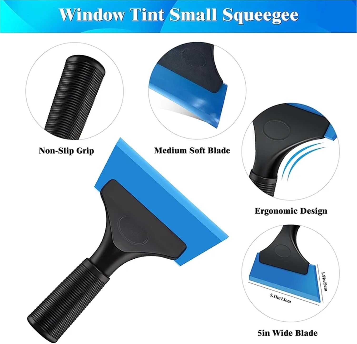 Mini Squeegee 4Pcs Rubber Blade Car Squeegee - Window Tint Tool, Windshield/Mirror Wiper(Blue)
