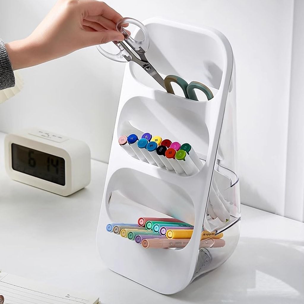 Portapenne da scrivania, design obliquo a 3 scomparti, per casa, ufficio, scuola e pennelli