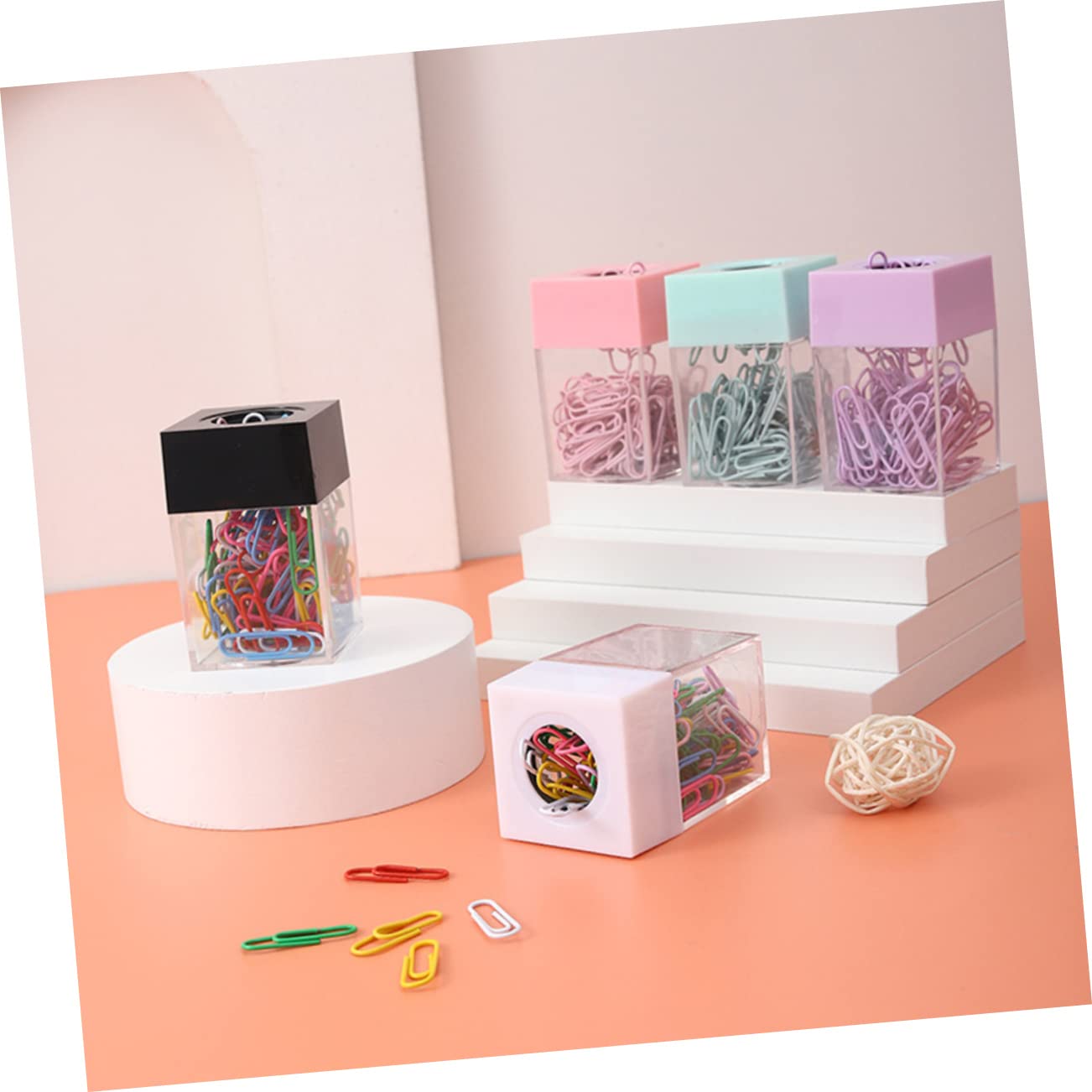 SHINEOFI 10pezzi Dispenser Magnetico Per Graffette Da Contenitore Quadrato Trasparente Con Coperchio Rimovibile Per Ufficio e Studio Capacità Elevata e Design Elegante