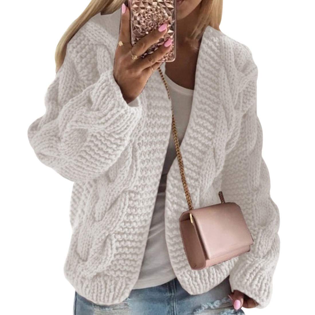 OnsoyoursWomens Cardigans Open Front Chunky Jumpers Cardigans Long Sleeve Cable Knitted Sweaters Tops Short Coat Casual Jacket Loose Outwear