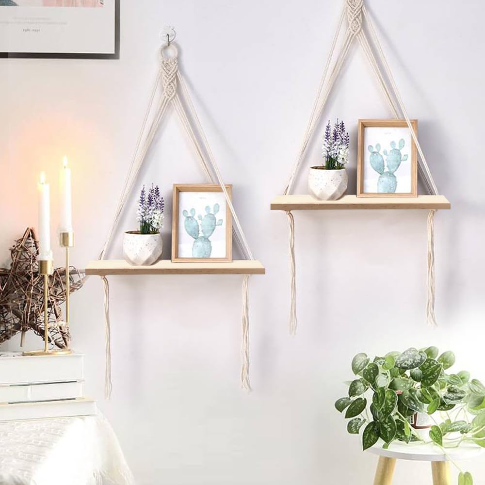 Étagères suspendues en bois robustes avec corde pour optimiser le rangement mural de la chambre