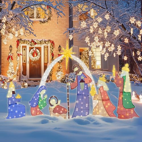 6 FT Christmas Outdoor Nativity Scene Set, 7pcs Weatherproof Holy...