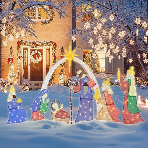 Meilocar 6 FT Christmas Outdoor Nativity Scene Set, 7pcs Weatherproof