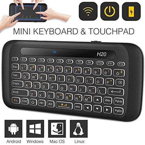 Mini Wireless Keyboard TNAIVE Mouse Combo, Adjustable Backlit Full Panel Touchpad Rechargeable Remote