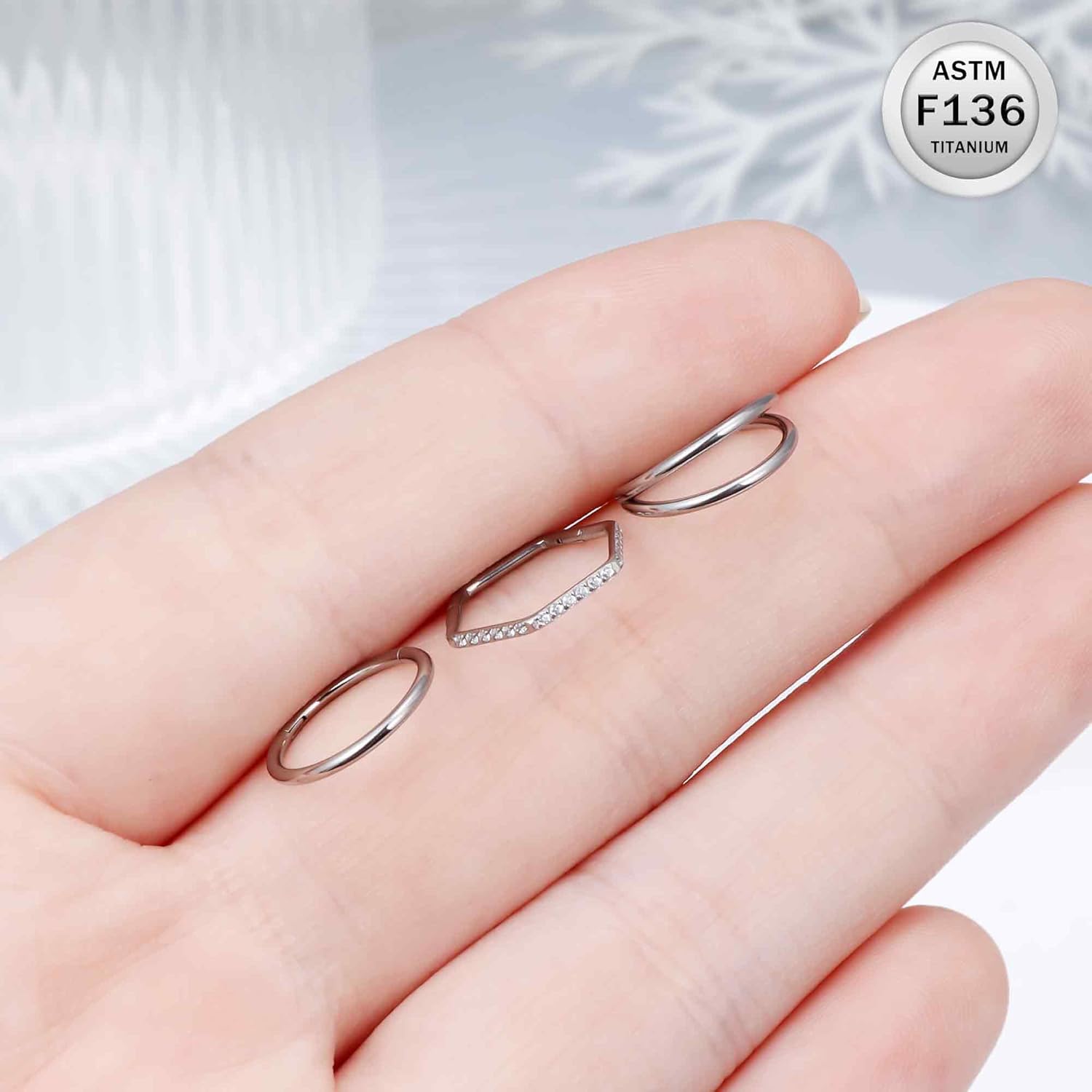 Ruifan ASTM F136 Titanium Nose Rings Hoops for Women 20G 18G 16G Clicker Hinged Septum Nose Ring Lip Helix Cartilage Hoop Earring Daith Rook Conch Body Piercing Jewelry for Women 8mm 10mm 3PCS - Image 4