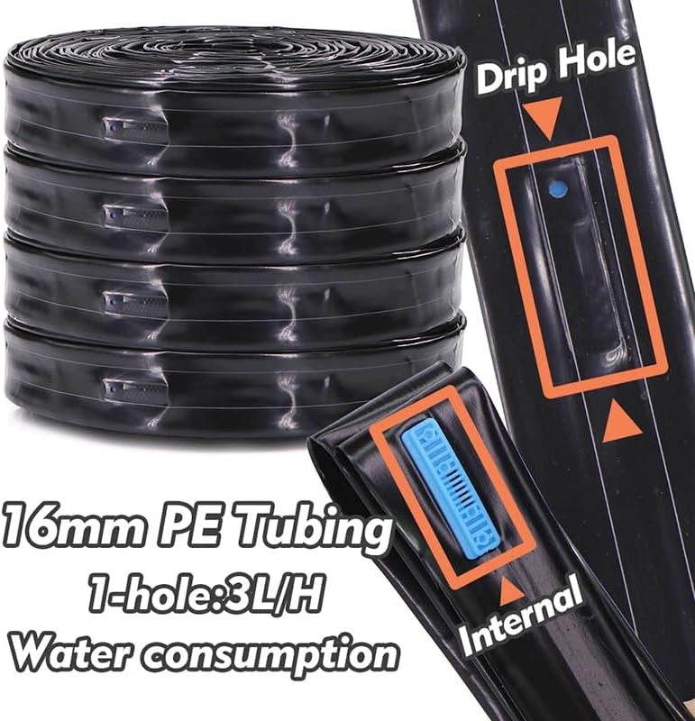 100m Drip Tape 16mm PE Hose, for Garden Greenhouse Orchard Watering Farm Agricultural Irrigation Soaker Hose Dripper(15cm)