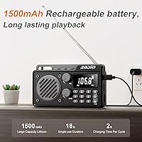 Vista 2 de Portable Radio AM FM 1500mAh Rechargeable with Best Reception, Transistor shortwave Radio Wireless Bluetooth Speaker, with Large LCD Screen, Support
