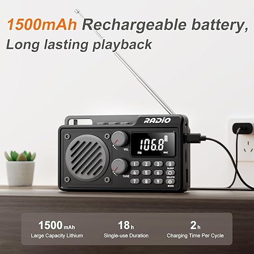 Miniatura 2 de Radio portátil AM FM 1500mAh recargable con la mejor recepción, radio de onda corta transistor, altavoz inalámbrico Bluetooth, con pantalla LCD