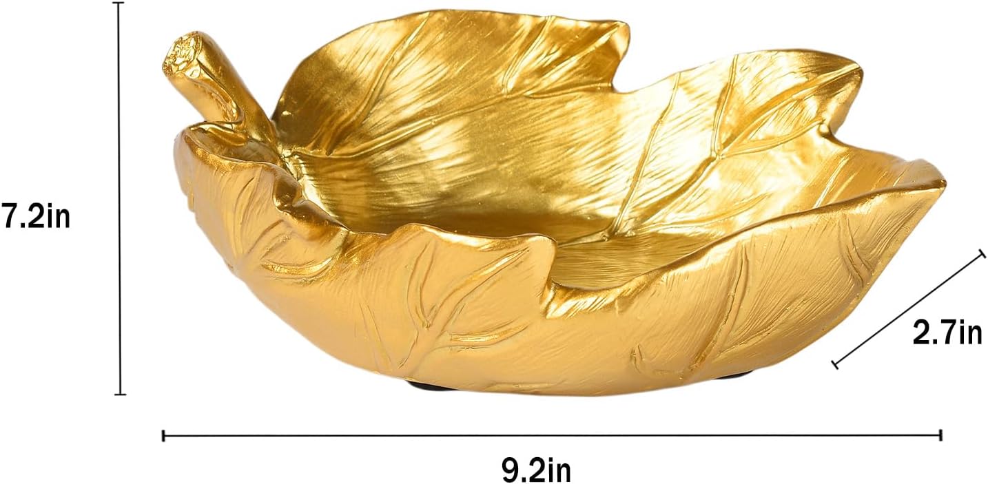 BRABUD Golden Resin Leaf Shape Tray, Jewelry Keys Candy Fruit Storage Dish image 2