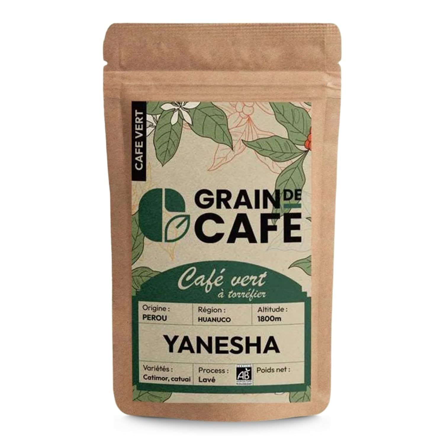 Graindecafé – Café Vert Pérou Yanesha 1kg | 100% Arabica Non Torréfié | Notes De Cacao Et Miel | Idéal Machine À Grain Une Fois Torréfié