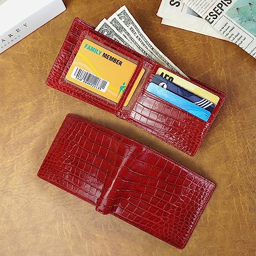Image of HATA Men Leather Bifold Wallet RFID Blocking Front Pocket Exotic Billfold Handmade Gift For Birthday Wedding Anniversary Father's Day