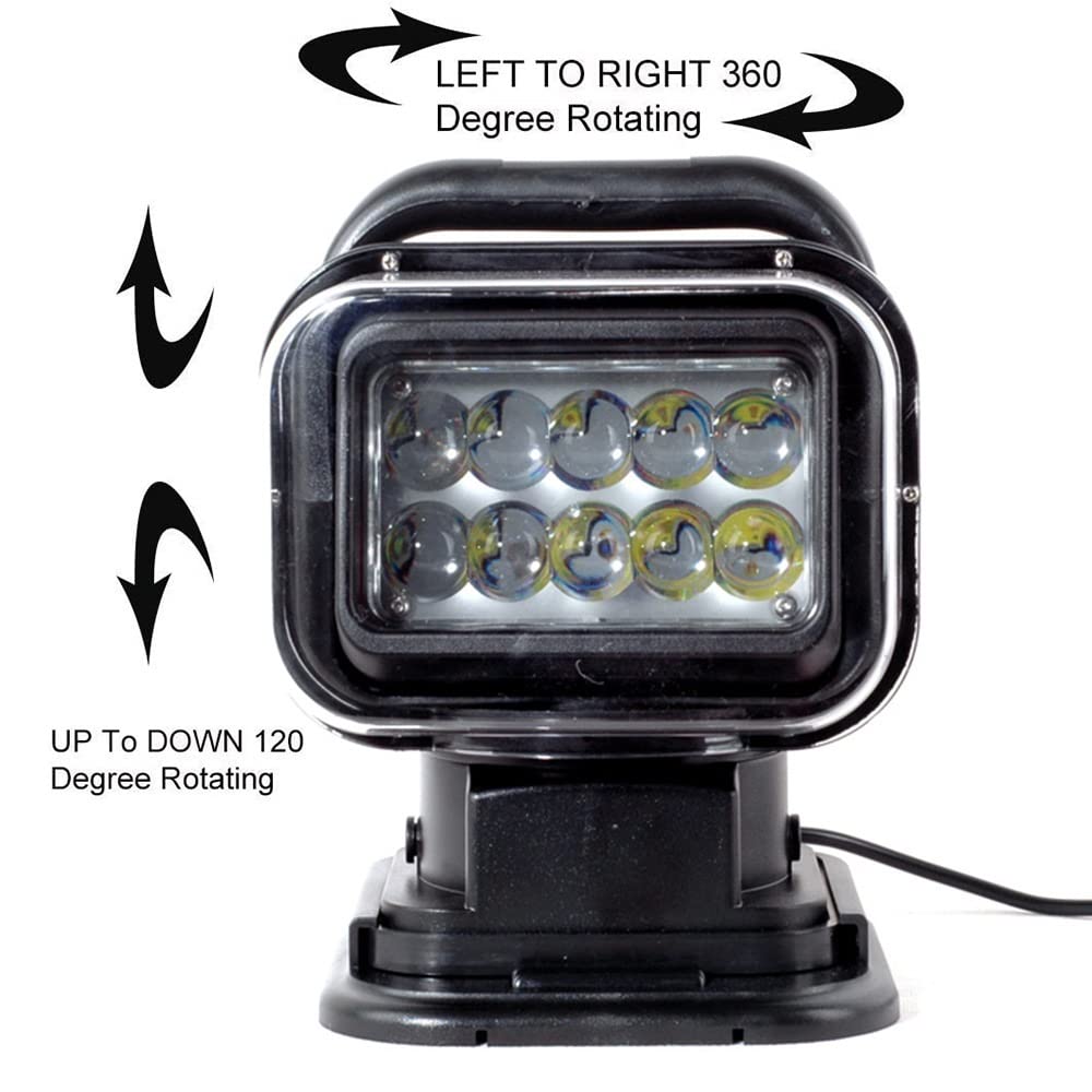 50w Led Search Light Marine Control remoto portátil 360 grados giratorio 9-36v Led con base magnética Led Work Light Spot Led Luces de conducción Luces antiniebla ( Color : 50w heightening black )